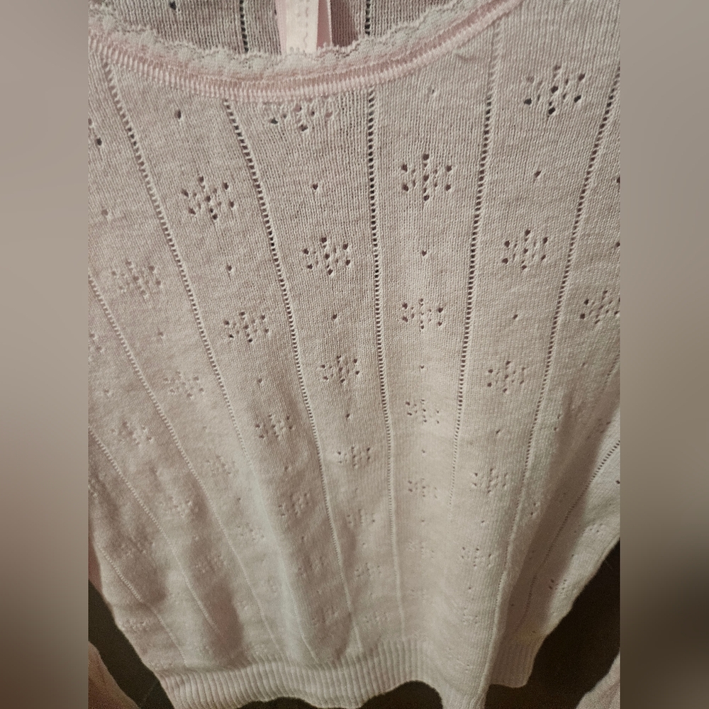 SKIMS Pink Pointelle Knit Long Sleeve Top Size Small - Picture 3 of 5